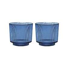Pack of 2 Navy Ribbed Glass Holders H14Cm W15Cm