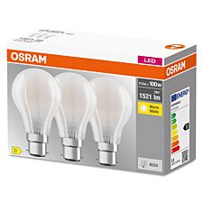 Osram 100W Filament Frosted B22D/E27 GLS Classic LED Bulb 3 Pack - Warm White