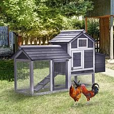 PawHut Chicken Coop For Small Animals w/ Outdoor Run - Grey