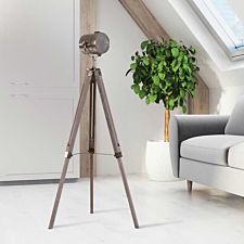 HOMCOM Vintage Tripod Floor Lamp Spotlight Height Adjustable Copper Finish Pine
