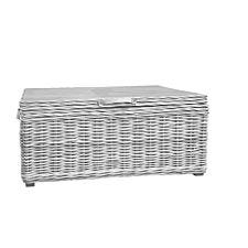 Tocino White Wash Wicker Trunk With Leather Handles & Metal Hinges