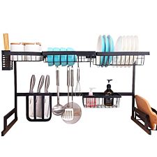 Neo Direct Over Sink Kitchen Shelf Organiser 85cm, Dish Drainer, Drying Rack & Utensils Holder - Black