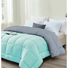 Sleepynights 13.5 Tog Box Stitching Reversible Coverless Summer Cool Duvet Teal And Grey - Double