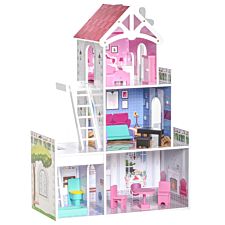 Jouet Kids Dollhouse Dreamhouse Villa with Furniture Accessories Kit - Pink