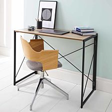 House of Home Folding/Collapsing Black Metal Frame Table With Rustic Oak Effect Table Top