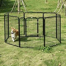 Pawhut 0.79 X 1M Pet Playpen w/ Metal Hutch Cage For Rabbits Guineas & Dogs & Puppies - Black