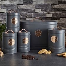 Grey Retro Inspired Sleek Matt & Copper 5 Piece Kitchen Canister Set