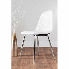 2 x Corona Faux Leather Silver Chrome Metal Leg Contemporary Dining Kitchen Chairs Set White
