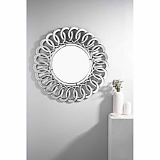 Italian Small/Medium Silver Stylish Circular Round Modern Living Room Bedroom Wall Mirror (80Cmx80Cm)