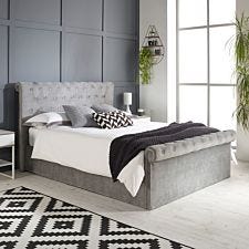 Chesterfield Ottoman Bed Grey Velvet Size Superking