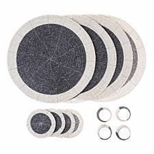 Penguin Home® Set Of 12 Glass Beaded Placemats, Coasters And Napkin Rings - Grey And White Colour