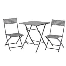 Outsunny 3Pc Bistro Set Rattan Furniture Garden Folding Chair Table Grey