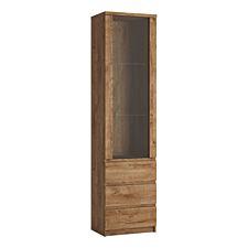 Fribo Tall Narrow 1 Door 3 Drawer Glazed Display Cabinet In Oak Effect