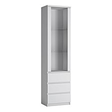 Fribo Tall Narrow 1 Door 3 Drawer Glazed Display Cabinet In White