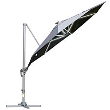 Outsunny 3m Cantilever Parasol w/ Solar LED Lights - Light Grey