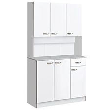 Homcom Modern Freestanding Kitchen Pantry Storage Unit With Worktop And Drawer White Silver
