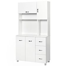 Homcom Freestanding Kitchen Storage Unit With Drawers And Worktop/Display Area White