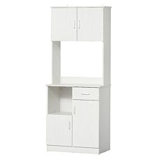 Homcom Freestanding Kitchen Pantry Storage Cabinet With Microwave Shelf Drawers White Wood Grain Effect