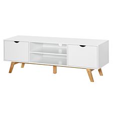 Homcom Scandi Style TV Stand With 2 Cupboards 2 Shelves White With Wood Legs