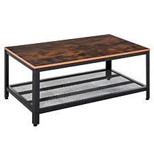 HOMCOM 2 Tier Wooden Coffee Table Retro Industrial Style Wood Grain Black