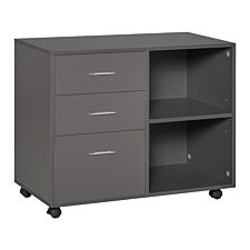 Homcom Freestanding Storage Cabinet With 3 Drawers 2 Shelves 4 Wheels Office Grey