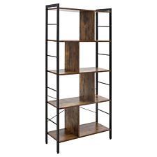 Homcom Industrial Storage Bookcase Display Unit Black Metal Frame Rustic Wood