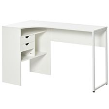 Homcom L Shaped Corner Computer Desk Table With Storage Shelf White
