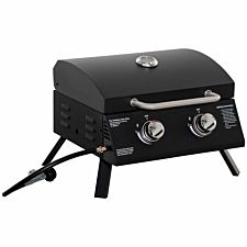 Outsunny Portable Tabletop Gas Bbq Grill Barbecue With 2 Burner Lid Thermometer - Black