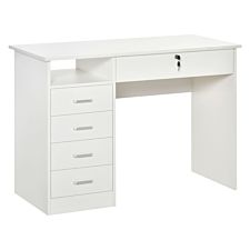HOMCOM Computer Desk With Five Drawers White
