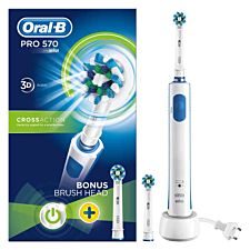 Oral-b Pro 570 Crossaction Electric Toothbrush With Bonus Brush Head - White
