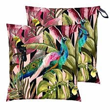 Evans Lichfield Toucan And Peacock Outdoor Polyester Filled Floor Cushions Twin Pack Multi