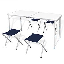 VidaXL Foldable Camping Table Set with 4 Stools Height Adjustable 120x60cm