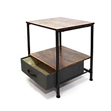 FWStyle Industrial Style Side Table With Fabric Drawer