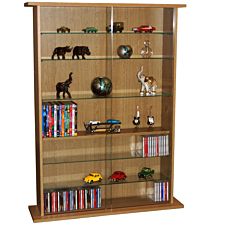 Techstyle Boston Glass Collectable Display Cabinet / 600 Cd / 255 Dvd Storage Shelves Oak