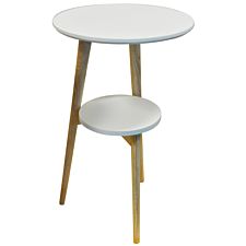Techstyle Orion Retro Solid Wood Tripod Leg Round Table With Shelf Natural / White