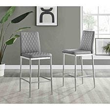 Furniture Box 2x Milan Grey Leather Silver Leg Bar Stools
