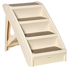 PawHut Four-Step Foldable Pet Stairs w/ Non-Slip Mats for S XS Dogs - Beige