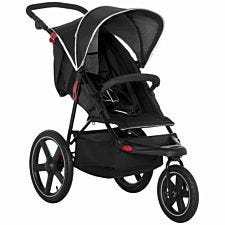 Homcom Foldable Three-wheeler Baby Stroller With Sun Canopy And Storage Black