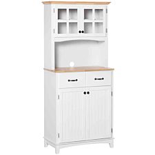 HOMCOM Coastal Kitchen Cupboard Storage Cabinet With Drawer Microwave Counter