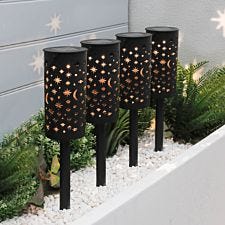 Streetwize Pack Of 4 Solar Stake Light Moon & Stars