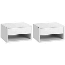 HOMCOM Floating Bedside Table Set Of 2 Wall Mounted Nightstand with Drawer - White