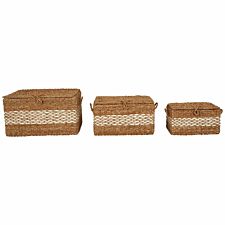 Set of Three Seagrass Baskets with Lids