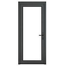 Crystal uPVC Clear Single Door Full Glass Left Hand Open 840mm x 2090mm Clear Glazing - Grey
