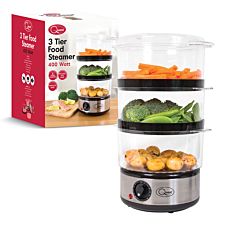 Quest 35220 400W 3-Tier Compact Food Steamer with Rice Bowl - Silver/Black/Clear