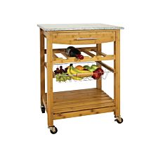 Robert Dyas Bamboo Kitchen Trolley with Granite Top - Brown